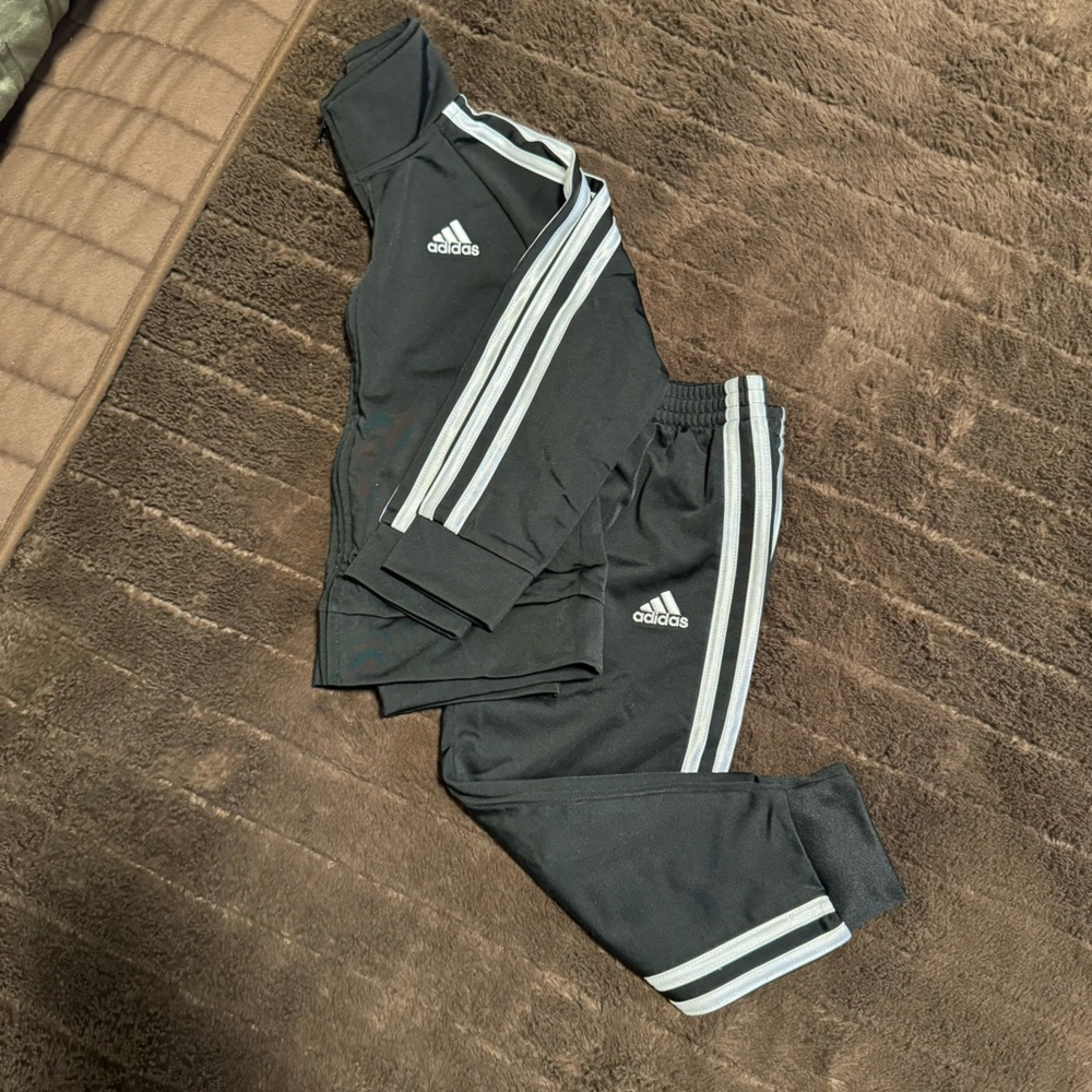 Adidas Kids Black Joggers, Jacket Set with White Stripes